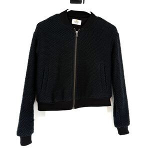 Marine Layer Birdseye Bomber Jacket Black Textured Academia Coastal Size XS